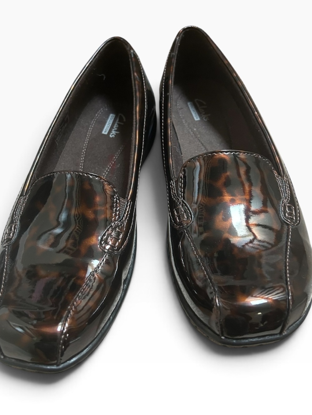Clarks Women’s Leopard Patent Brown Slip-On Loafers